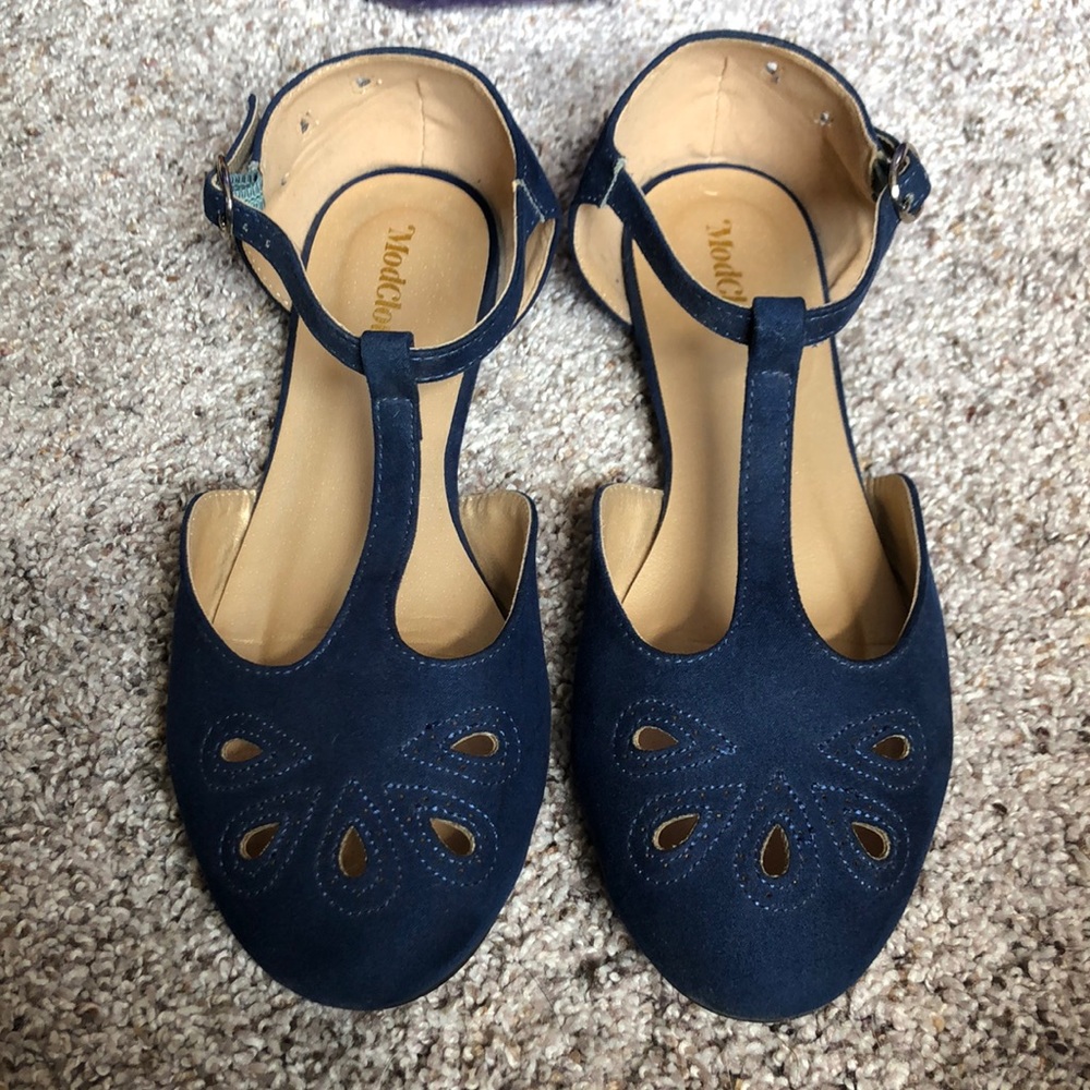 ModCloth Blue T Strap Flats
